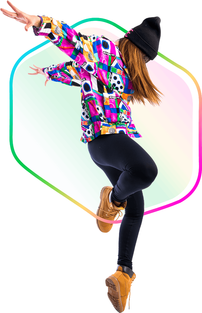 website mascot woman dancing